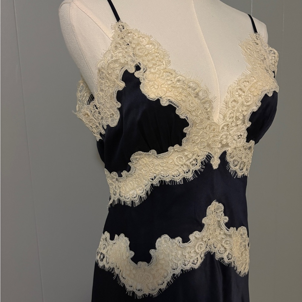NEW Doen Obelia Navy Silk Lace Trim Dress Bias Cut Midi Romantic Luxury Small - Picture 6 of 16